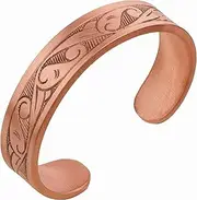[DEMMEX] XMas'24-3mm Thick Pure Solid Engraved Copper Cuff Bracelet for Men/Women - Cut, Shaped, Engraved by Hand - Thickest of Its Kind - Matte Finish - Handmade in Turkey