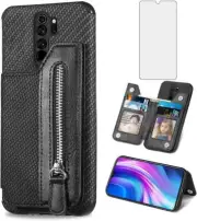Phone Case for Xiaomi Redmi Note 8 Pro Wallet Cover with Tempered Glass Screen
