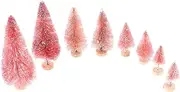 Amosfun 8pcs Pink Mini Christmas Trees Bottle Brush Trees Tabletop Model Trees Small Snowy Pine Trees with Wood Base DIY Diorama Tree for Christmas Mantel Fireplace Shelves Decor