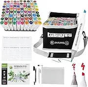 Tubyysa 80 Color Alcohol Marker Pen Set Dual Tip for Kids and Adults - Fine and Chisel Tip Twin Colouring Permanent Drawing Art Marker +1 Colerless Blender + Marker Pad + Highlighter for Sketching