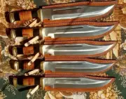 LOT 5 Custom Handmade D2Tool Steel High Polish Crocodile Dundee Bowie knife