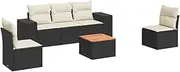 [vidaXL] vidalXL - Modular Garden Sofa Set 6 Piece Poly Rattan Outdoor Furniture with Cushions and Storage - Black/Cream Patio/Lounge/Deck
