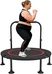 40"/48" Foldable Mini Trampoline with Adjustable Foam Handle –Thick Steel Spring Fitness Workout Rebounder Trampoline for Adults Indoor Outdoor Workouts Mini Trampoline for Adults Fitness Up to 300kg