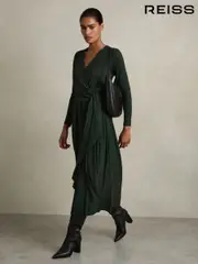 Reiss Green Madeline Petite Jersey Wrap-Tie Midi Dress (AD9452) | $295