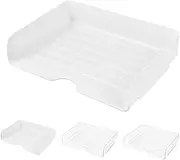 Angoily 4Pcs Clear Desktop File Organizer Stackable Tray for Documents Books and Magazines for Office School and Classroom Storage White Transparent Design
