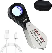 10x Jewelers Loupe with UV & LED Lights, Rechargeable 10x Loupe Magnifier 22mm Optical Glass Triplet Lens Jewelry Loupe, Foldaway Magnification for Jewelry Rocks Coins