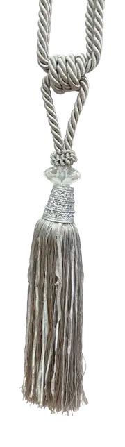 Pair 2 pieces Curtain Tie Backs - 30cm Tassel with glass and metal top - Silver Blue