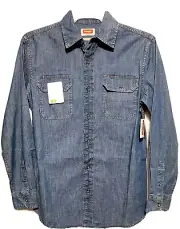 Wrangler Denim Twill Shirt, Soft Flex, Dark Indigo, Long Sleeve, Small, NEW