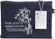 Park Avenue 500 Thread Count Bamboo Cotton Fitted Sheet and Pillowcase Set, King Single, Indigo