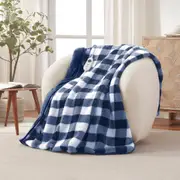 Dreamaker Gingham Plush Heated Throw Midnight Blue - 130x160cm