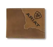 ARIAT Men's Two-toned Brown Smooth Leather Bifold Removable Passcase Wallet