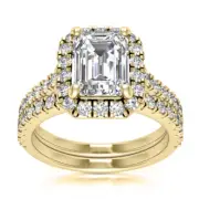 Halo Set 2.30 Carat Natural F VS Emerald Cut Diamond Engagement Ring Yellow Gold