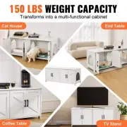 Wooden Cat Litter Box Enclosure Furniture with Two Rooms White Design