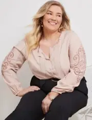 Autograph Top Plus Size 26 Pink Peasant Tunic Shirt Blouse Long Sleeve RP$100