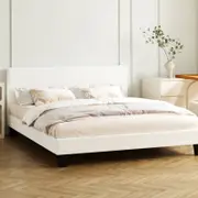 Oikiture White Boucle Bed Frame-Double