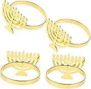 BEBEMOKO 4pcs Menorah Napkin Style Chanukah Napkin Holders Elegant Table Decor for Holiday Dinner Parties and Weddings