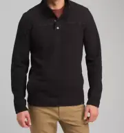 New Mens M Prana NWT Leonidas 1/4 Snap Wool Black Henley Sweater Long Sleeve Nic