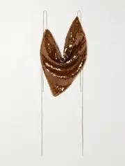 [A.W.A.K.E. MODE] A.W.A.K.E. MODE - Backless Draped Sequined Tulle Halterneck Top - Brown - FR 40 FR 40 Brown