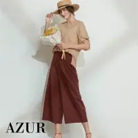 在飛比找momo購物網優惠-【AZUR】壓摺百搭素面七分寬褲-3色