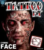 Cyborg Full Face Temporary Tattoo Tinsley Transfer Animal Cat Special FX