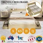 Trundle Bed Frame Queen Double King Single Size Charging Ports 2 Drawers Natural