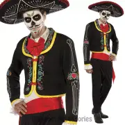 CL976 Mens Day of the Dead Skeletons Mexican Halloween Skull Spanish Costume