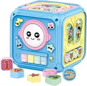 Toddler Activity Cube,Musical Sensory Cube Shape Sorter - Safe Educational Interactive Early Learning Toys with Sound and Light for Birthday
