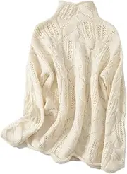 [Generic] Cashmere Sweater Women's Half Height Collar Cashmere Sweater Hook Flower Hollow Thickened Jumper