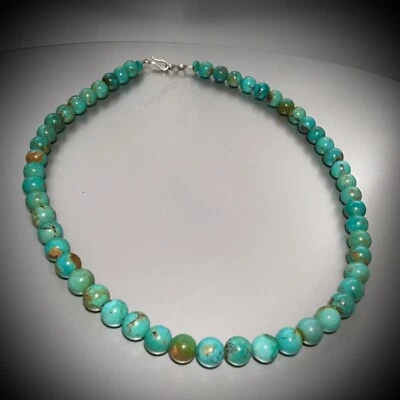 NEW STERLING SILVER NATIVE AMERICAN TURQUOISE BEADS NECKLACE 16” L