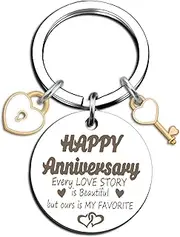 [Lelekdo] Stocking Stuffers for Husband Wife Anniversary Keychain Happy Anniversary Keychain for Husband Wife Couple Gifts for Him Her Men Women Anniversary Valentine's Day Gifts, Silver