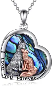 Fox and Wolf Necklace for Women Sterling Silver/Abalone Shell/Crystal Fox Jewelr