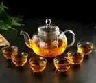 7 Pc Tea Set Glass Teapot With Glass Infuser 800ml + 6 Small Glass Tea Cups 40ml