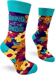 [Fabdaz] Women's Novelty Floral Crew Socks with Funny Saying - Fresh Out of F-cks - 1 Pair - 1 Size Fits Most, Multicolor, One Size