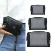 Black Mesh Makeup Bag See Through Zipper Pouch Travel Cosmetic and Toiletries -_