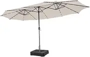 Costway 4.7M Double-Sided Patio Umbrella with Solar Lights, Oversized Outdoor Umbrella w/ 48 LED Lights, Crank Handle, Air Vents, Twin Market Umbrella w/Base Included for Poolside Garden Yard (Beige)