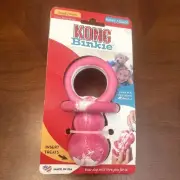 KONG Puppy Binkie Treat Stuffable Teething Dog Chew Toy - Pink White Small 5"