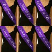 Mother Of Bride Purple Satin Bride Sash Bachelorette Sashes Bridal Shower Hen Night Wedding PARTY 10col