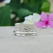 Solid 925 Sterling Silver Spinner Ring Hammered Band Meditation Ring For Women