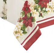 Home Fashions Red and White Poinsettia Holiday Fabric Tablecloth 60" x 144" M...