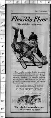 1924 Flexible Flyer Sled Sleigh Boy in Snow Vintage Print Ad 4002