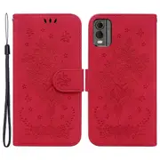 Stand Wallet Leather Case for Nokia C32 ,Rose Butterfly Imprinted Full Protection Phone Cover