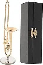 Luxshiny 1pc Trombone Model Room Dividers Hanging Music Instrument Miniature with Case Small Instrument Decor Tabletop Decor Indoor Playset Astetic Room Decor 24k Gold Plated Copper Golden