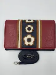 NWT Brighton BLOOMSBURY Red Blue Leather Flower Organizer Cross Body MSRP $245
