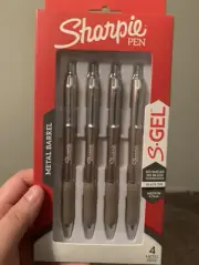4 Metal Champagne Sharpie S-Gel Gel Pens Medium Tip 0.7mm Black Gel Ink ‎2
