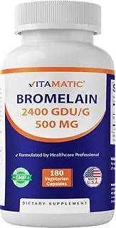 Vitamatic Bromelain Supplement 500mg, 2400 GDU/g, Proteolytic Enzymes, Supports Digestion of Proteins, 180 Count