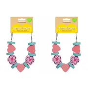 2x Rosewood Woodies Wooden Flower Garland Gnaw/Chew Pet Activity Toy Pink/Blue