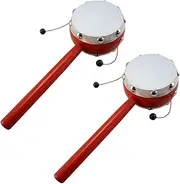 ERINGOGO 2pcs Sheepskin Rattle Drum Creative Two Sided Hand Bell for Boy Girl Wooden Musical Instrument for Sensory Development White Painted Surface