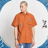 在飛比找momo購物網優惠-【EDWIN】江戶勝 男裝 大漁系列 徽章工裝襯衫(黃褐色)