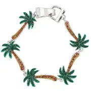 Palm Tree Bracelet Magnetic Closure Rhinestone Crystal Theme Tropical Leaf Green