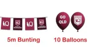 Queensland QLD Maroons State of Origin Party Bunting Flags 5M & 10 Balloons Pack